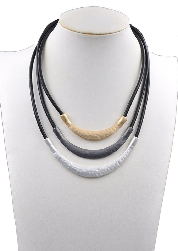 BLACK CHORD NECKLACE SILVER COPPER ( 221317 MTNK )