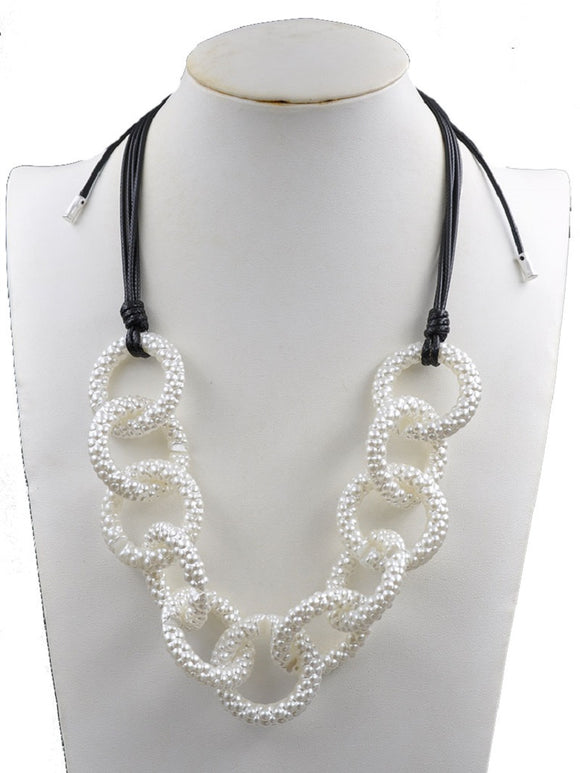 BLACK CHORD NECKLACE WHITE RINGS ( 222301 PNK )