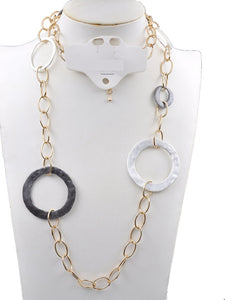 LONG GOLD SILVER HEMATITE NECKLACE ( 223308 MTNK )