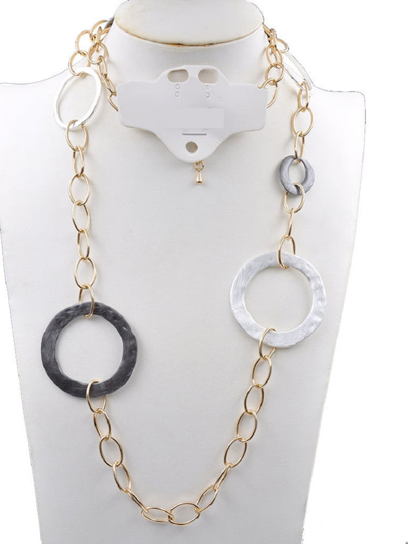 LONG GOLD SILVER HEMATITE NECKLACE ( 223308 MTNK )