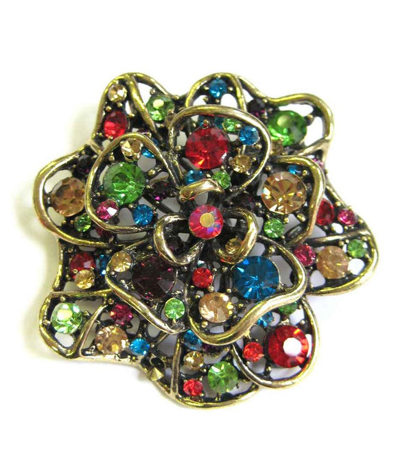 GOLD BROOCH MULTI COLOR STONES ( 2492 )