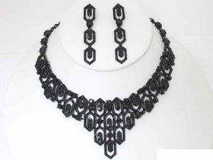 BLACK NECKLACE SET BLACK STONES ( 19683 BKBK )