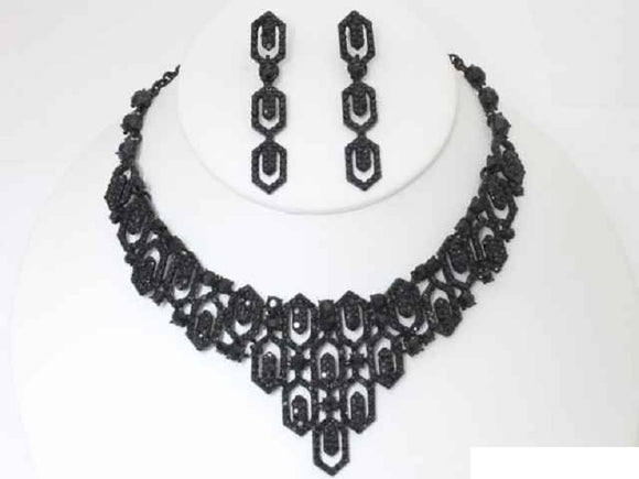 BLACK NECKLACE SET BLACK STONES ( 19683 BKBK )