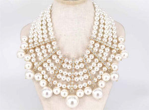 GOLD CREAM PEARL NECKLACE SET ( 1495 GDCR )