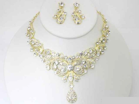 GOLD NECKLACE SET CLEAR STONES ( 19457 GCRY )