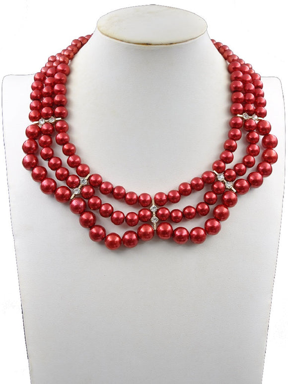 RED PEARL NECKLACE SET ( 231003 GRD )