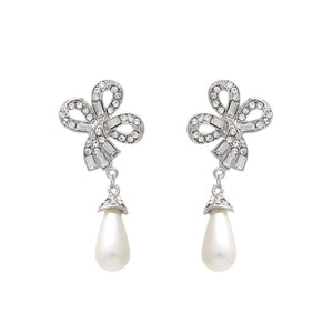 SILVER EARRINGS CLEAR STONES WHITE PEARLS ( 23352 CRS )