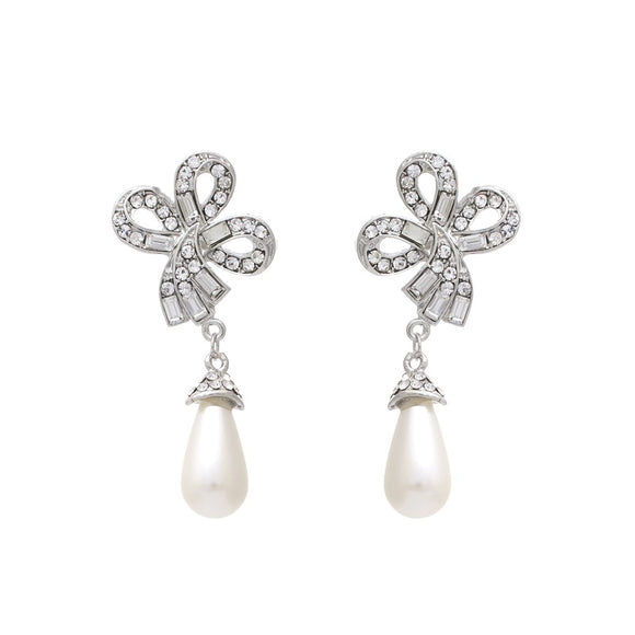 SILVER EARRINGS CLEAR STONES WHITE PEARLS ( 23352 CRS )