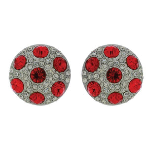 1" Red and White Rhinestone Stud Earrings ( 23366 ) - Ohmyjewelry.com
