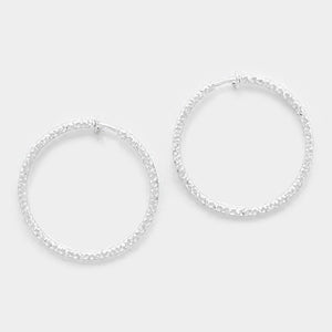 1.75" Silver Diamond Cut Clip On Hoop Earrings ( 235 SS )