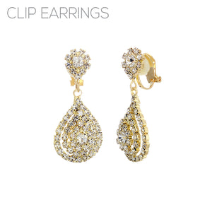 GOLD CLIP ON EARRNGS CLEAR STONES ( 23953 CECRG )