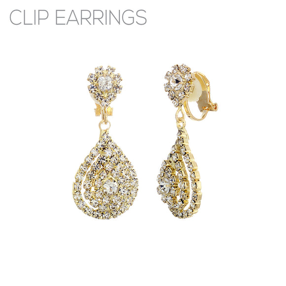 GOLD CLIP ON EARRNGS CLEAR STONES ( 23953 CECRG )