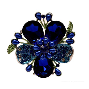 SILVER FLOWER RING ROYAL BLUE STONES ( 11649 )