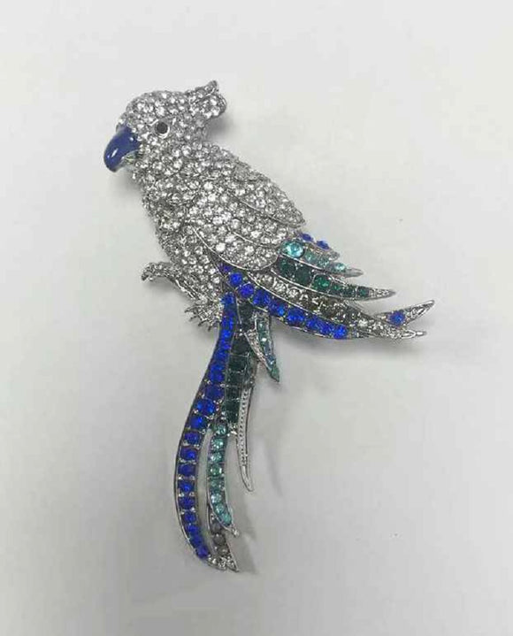 SILVER BIRD BROOCH BLUE STONES ( 2992 BL )