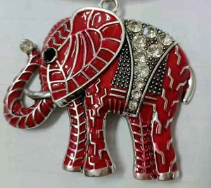 SILVER RED ELEPHANT BROOCH CLEAR STONES ( 3934 RD )