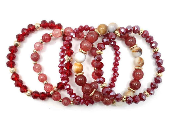 GOLD BURGUNDY STRETCH BRACELETS ( 5412 GDBUR )