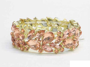 GOLD FLOWER STRETCH BRACELET PEACH STONES ( 8746 GPEA )