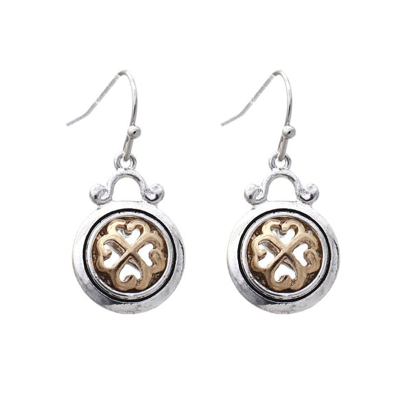Two Tone Dangling Round Clover Design Earrings