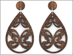 BROWN WOODEN TEAR DROP EARRINGS ( 3904 BR )