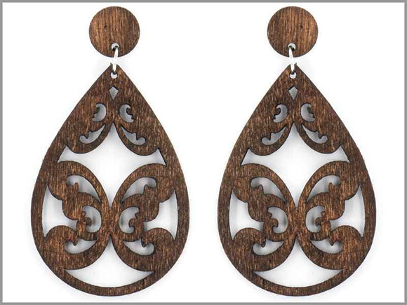 BROWN WOODEN TEAR DROP EARRINGS ( 3904 BR )