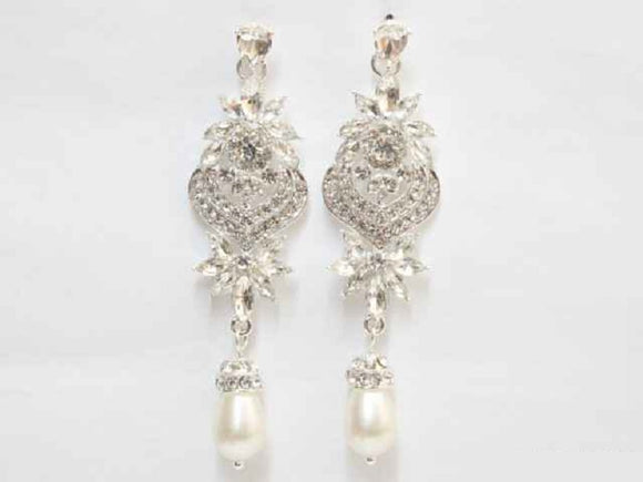 SILVER EARRINGS CLEAR STONES WHITE PEARLS ( 6571 SWH )