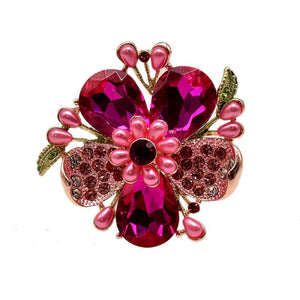 ROSE GOLD FLOWER RING FUCHSIA STONES ( 11649 )