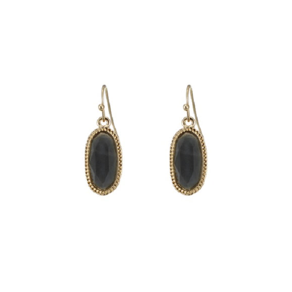 Black Diamond Oval Lacquer Horizontal Oval Fish Hook Earrings with Gold Accent ( 25409 )