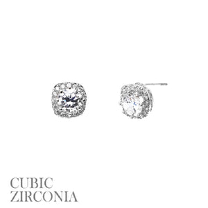 10mm Silver Clear CZ Cubic Zirconia Square Stud Earrings ( 25521 CRS )