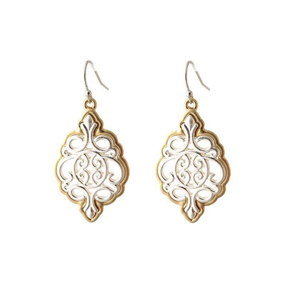 SILVER GOLD FILIGREE EARRINGS ( 25634 S ) - Ohmyjewelry.com