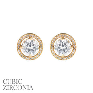 Gold Clear 8mm CZ Cubic Zirconia Round Stud Earrings ( 25731 ) - Ohmyjewelry.com