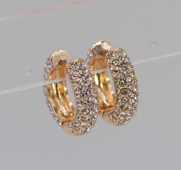 GOLD HOOP EARRINGS CLEAR STONES ( 1496 GLCRY )