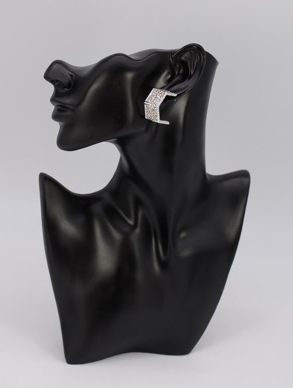 SILVER HOOP EARRINGS CLEAR STONES ( 2049 SLCRY )