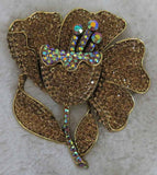 GOLD FLOWER BROOCH BROWN STONES ( 2970 BN )