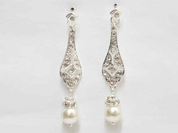 SILVER EARRINGS CLEAR STONES WHITE PEARLS ( 6558 SWH )
