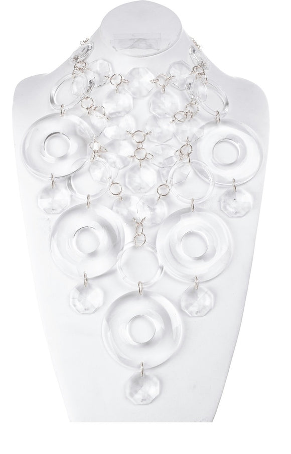 SILVER Chunky Lucite Statement Necklace Set ( 1886 RHCL )