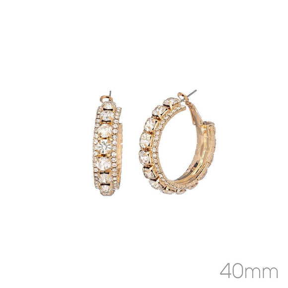 40MM GOLD HOOP EARRINGS CLEAR RHINESTONES ( 26277 _40 CRG ) - Ohmyjewelry.com