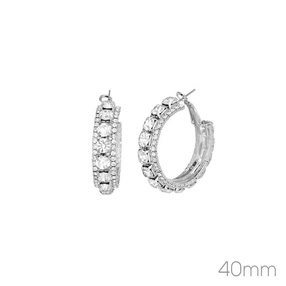 40MM SILVER HOOP EARRINGS CLEAR RHINESTONES ( 26277 _40) - Ohmyjewelry.com
