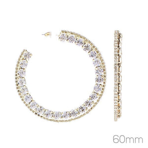 60mm GOLD C HOOP EARRINGS CLEAR STONES ( 26278 60CR G ) - Ohmyjewelry.com
