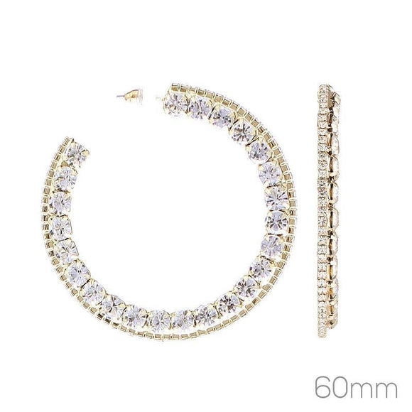 60mm GOLD C HOOP EARRINGS CLEAR STONES ( 26278 60CR G ) - Ohmyjewelry.com
