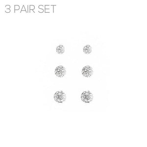 SILVER 3 CLEAR STONE PIECE BALL STUD EARRINGS ( 26293 CR R ) - Ohmyjewelry.com