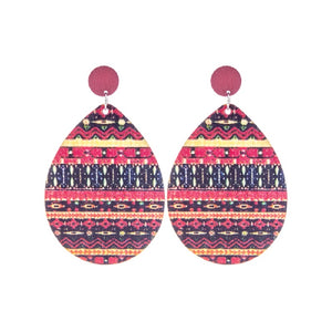 3" Teardrop Wooden Earrings with Multi Color Pattern Print ( 26393 )
