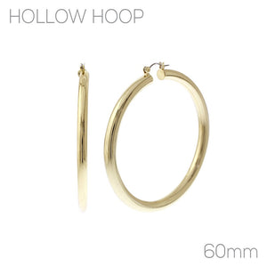 60mm GOLD HOLLOW HOOP EARRINGS ( 26676 060 )