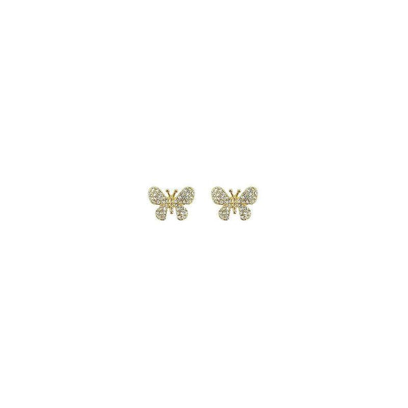 GOLD BUTTERFLY EARRINGS STUD CLEAR STONES ( 26751 CRG ) - Ohmyjewelry.com