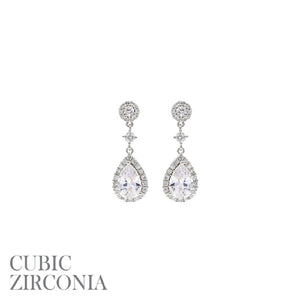 SILVER EARRINGS CLEAR CUBIC ZIRCONIA CZ STONES ( 26771 CRRH )