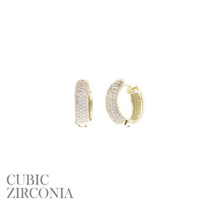 GOLD HOOP EARRINGS 14K GOLD PLATED CUBIC ZIRCONIA CZ STONES ( 26789 CROG )