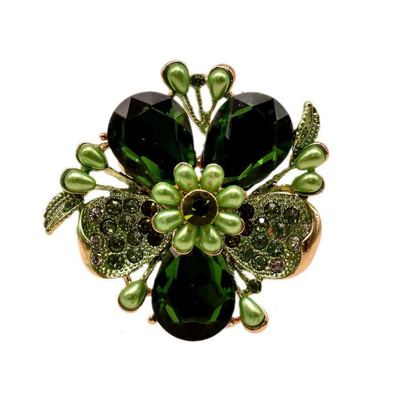 GOLD FLOWER RING GREEN STONES ( 11649 )