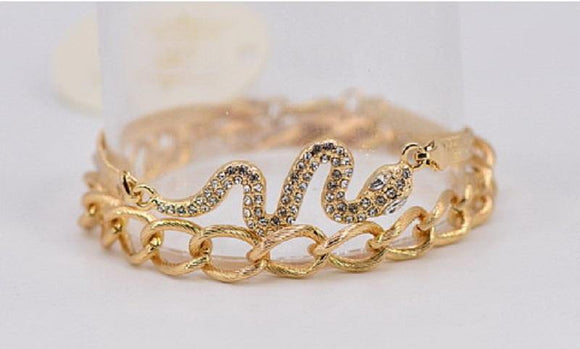 GOLD SNAKE BRACELET CLEAR STONES ( 2491 GLCRY ) - Ohmyjewelry.com