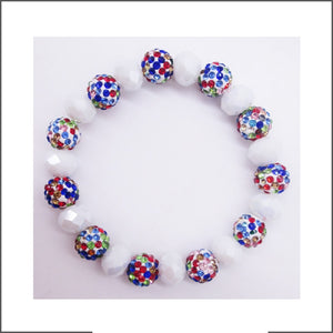 10MM RHINESTONE WHITE MULTI COLOR CRYSTAL BEADED STRETCH BRACELET ( 03 31 )