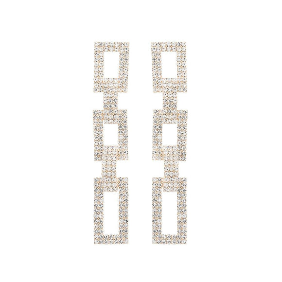 DANGLING SQUARE GOLD EARRINGS CLEAR STONES ( 27003 CRG ) - Ohmyjewelry.com