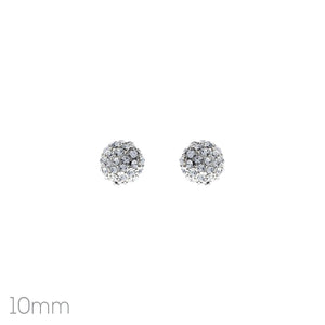 10mm SILVER BALL EARRINGS CLEAR STONES ( 27058 ) - Ohmyjewelry.com